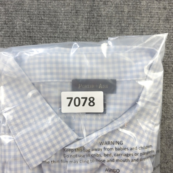 Porter + Ash Shirt Large Blue Gingham Check Long Sleeve Button Up Stretch - Picture 8 of 8